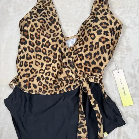 NWT Summersalt The Perfect Wrap One Piece Swimsuit Leopard Black Size 4 - Picture 3 of 8